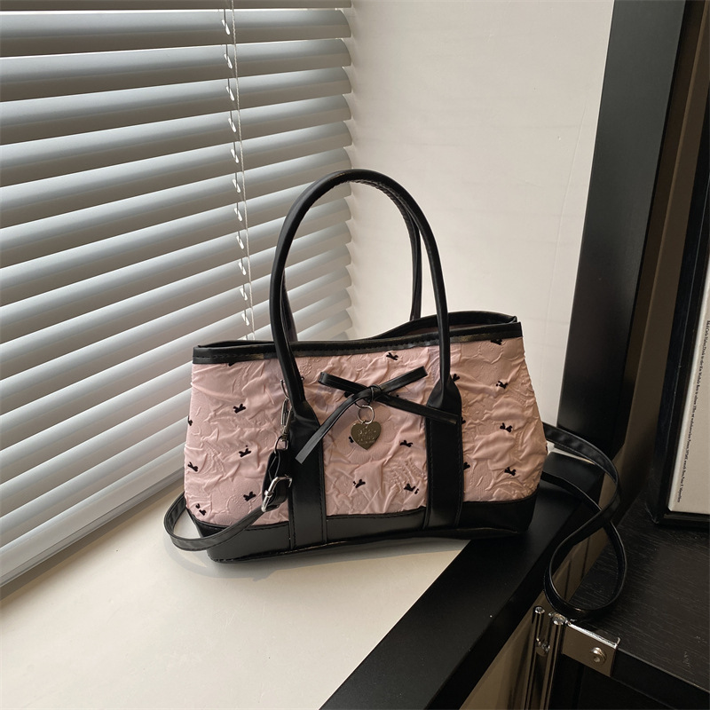 Niche High-end Tote Bag for Women 2025 New Bow Printed Small Tote Bag Contrasting Color One-shoulder Crossbody Bag