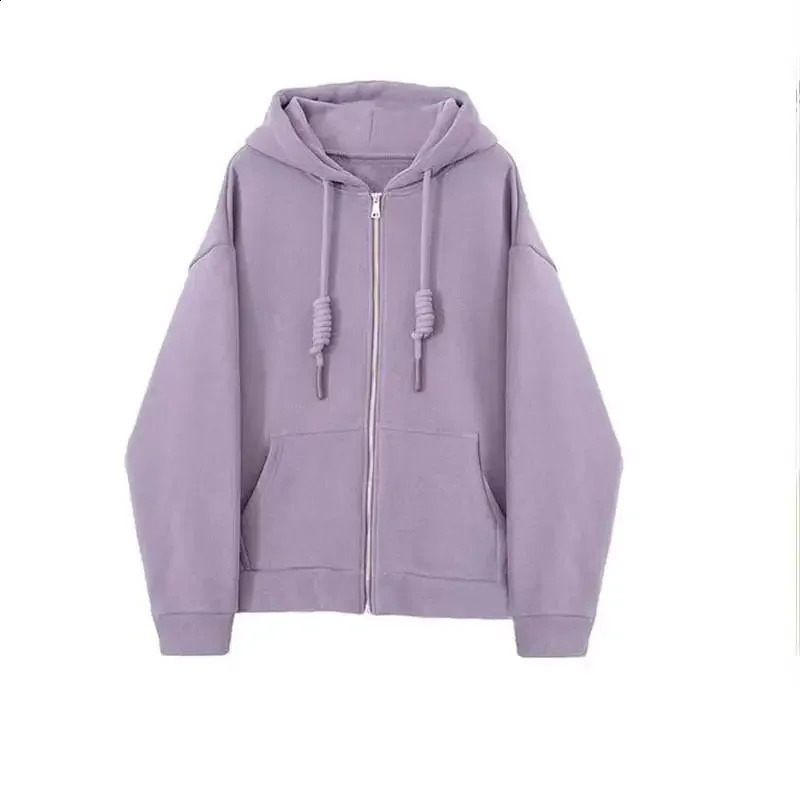 Sweat à capuche à fermeture éclair lâche femme printemps automne mince étudiant décontracté sweat-shirt purpre coréen fashion paresseux polyvalen