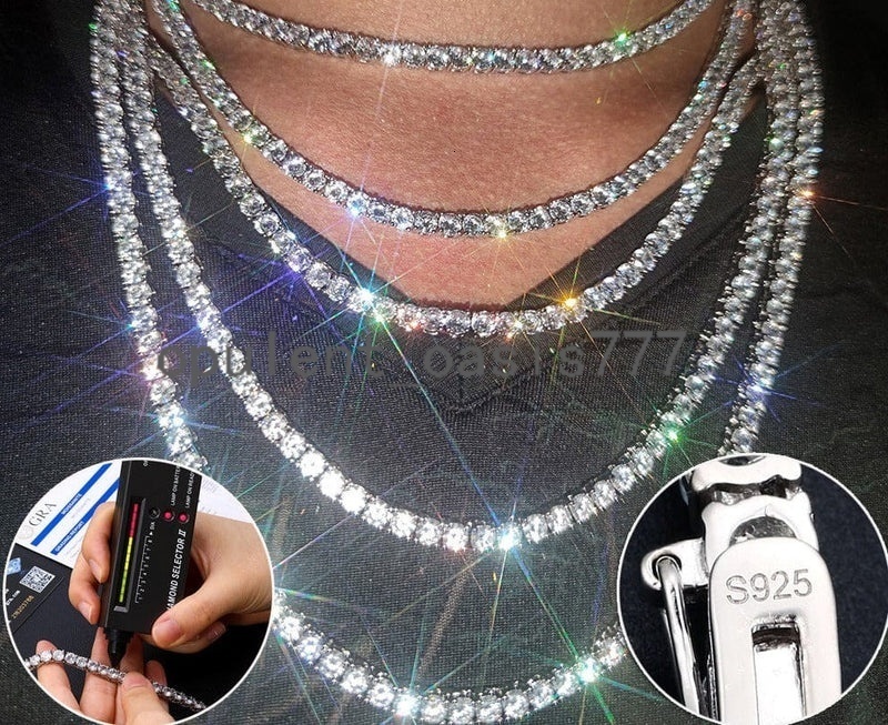 Hip Hop 925 Ice en argent sterling personnalisé VVS Bling 3 mm 4 mm 5 mm 6 6,5 mm Round Moisanite Diamond 925 Silver Tennis Chain