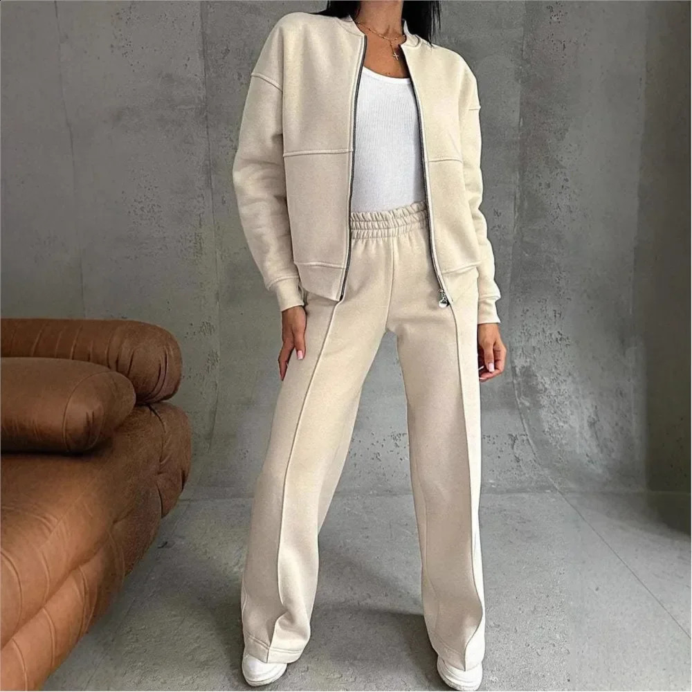 Fashion Jacket Pant Women 2 Pieces Set Casual Long Sleeve Zipper Solid Sweatshirt Trousers Suit Autumn Winter Sportwear 250815