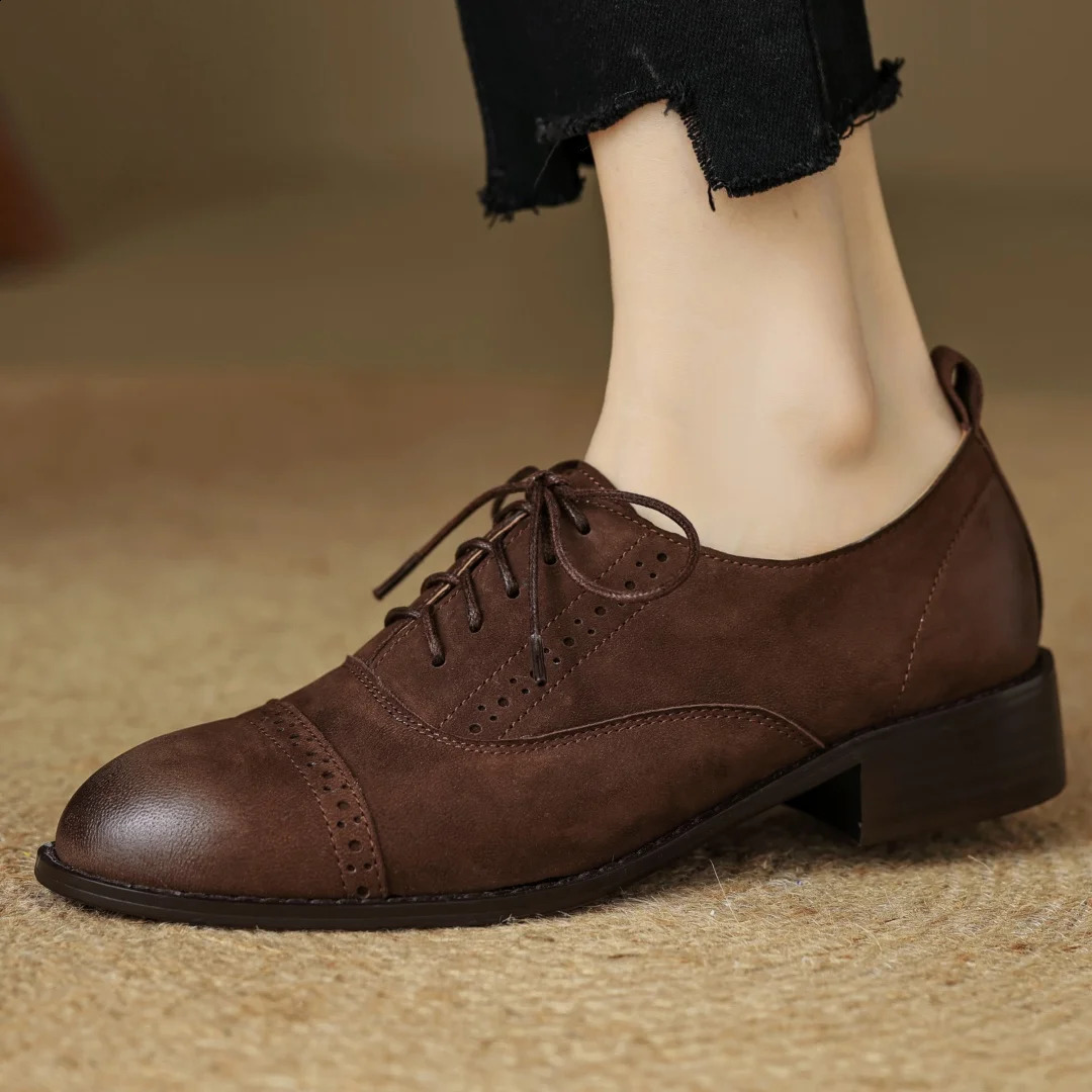 Oxfords womens sheepskin carving British style lace-up flats high quality soft comfortable casual female daily espadrilles shoe 250811