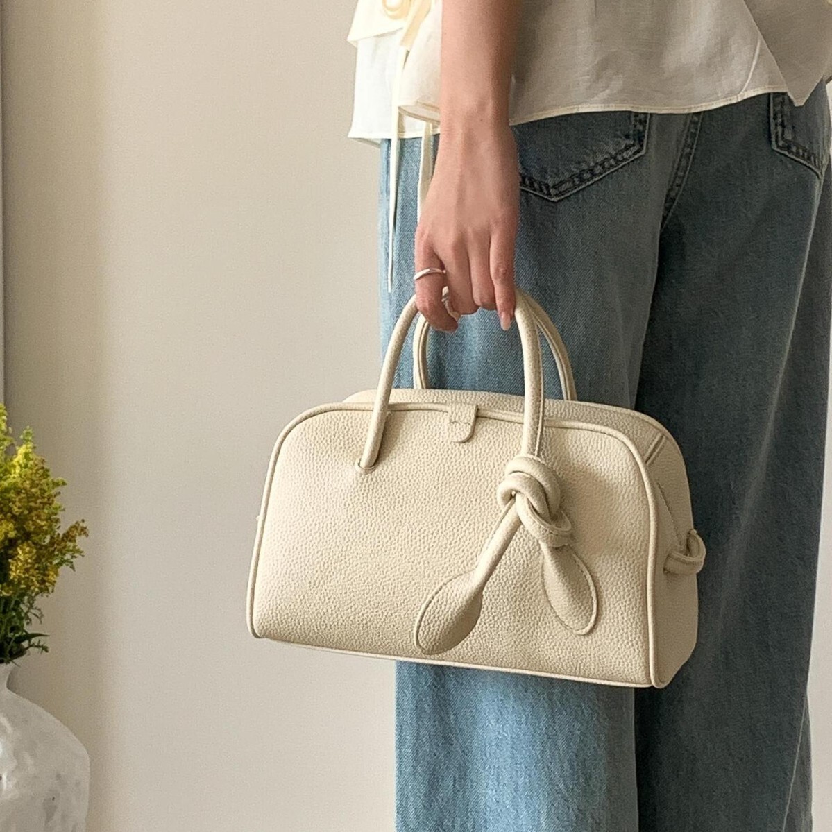 Work Handbag Solid Color PU Boston Fashion Niche High-end Commuting Handheld Women's Bag