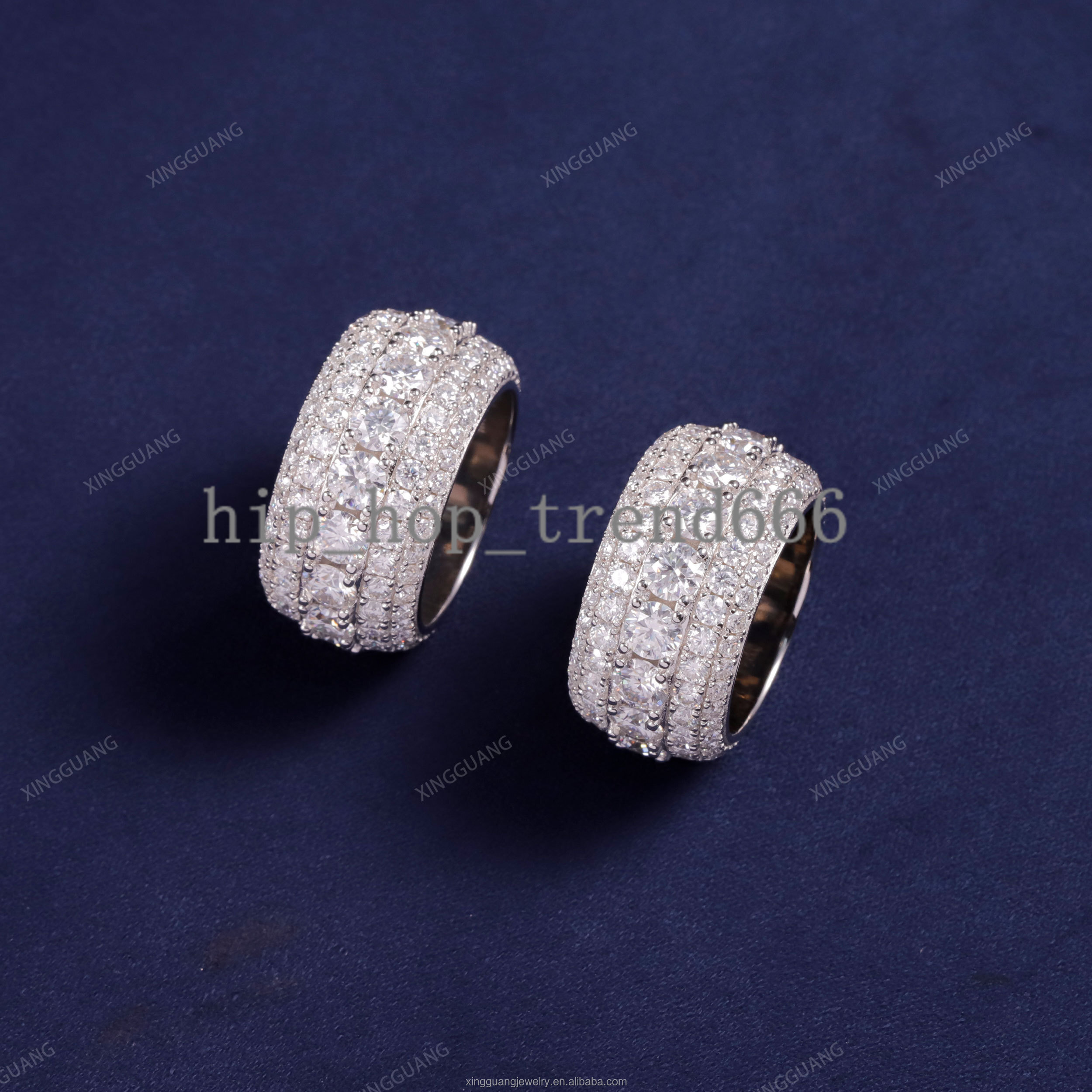 Ready to Ship Full of Moissanite Rings Pass Diamond Tester Hip Hop Rings Solid 925 Silver Fine Jewelry Rings