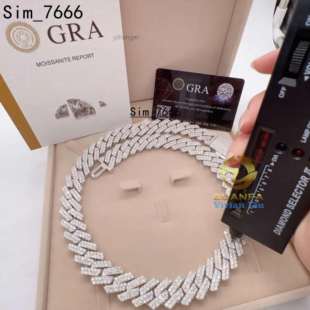 Fine Jewelry 18mm Two Row Diamond Cuban Link Chain Silver 925 Vvs Moissanite Hip Hop Men Necklace