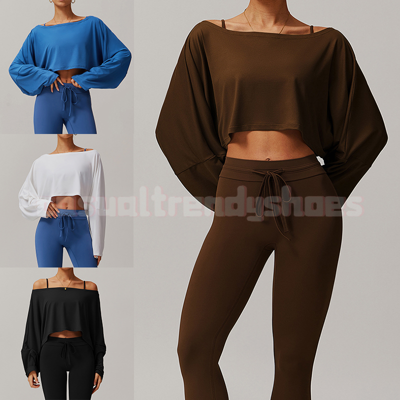 Yoga Tops Women's Long Sleeve Workout Top Off Shoulder Batwing Loose Fit Yoga Shirt Casual Wear Cover Up Blouse Gym Fitness Sports Hoodies Gym
