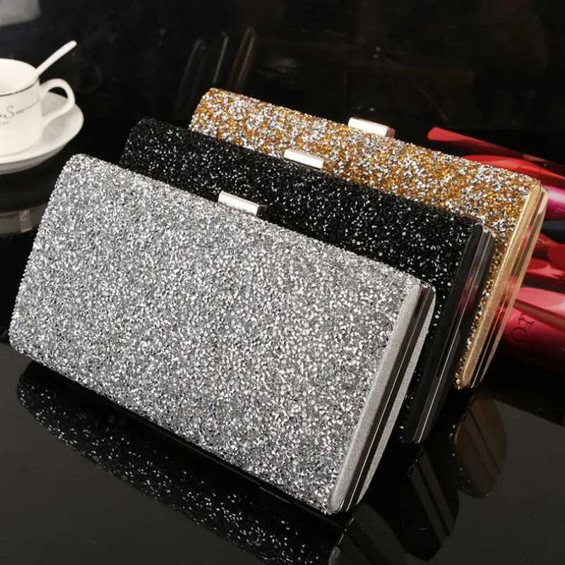 Sac d'embrayage de soirée pour femmes à paillettes diamant à paille de mariage sac à main et à sac à main banquet noir argent en or à deux pagçon
