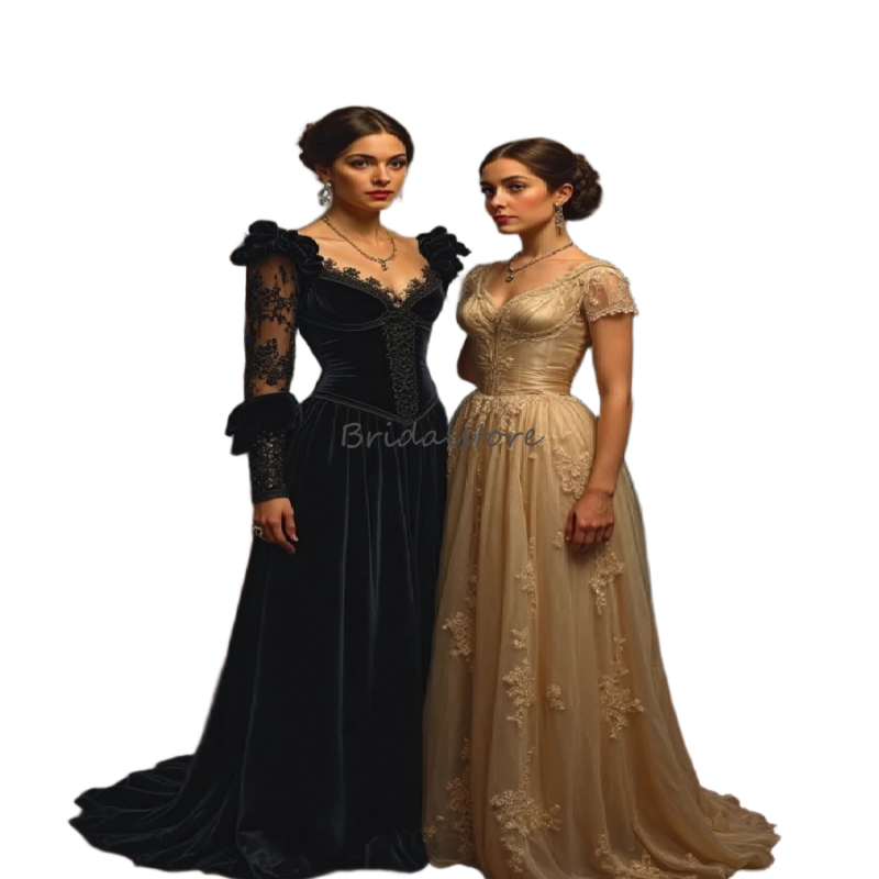 Antique Medieval Prom Dress 1730s V Neck Long Sleeve Costume Noble Victorian 18th Evening Dress Formal Historical Ceremony Dress Vintage Vestio De F