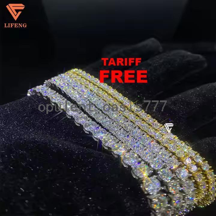 Factory-Price Fine Moissanite Diamond Tennis Chains 3mm-5mm Hip Hop Silver Jewelry Necklaces Bracelets for Men Women Gift