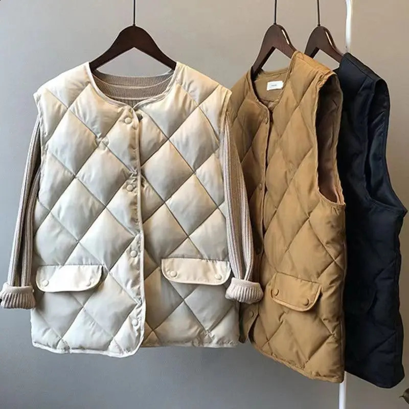 Veste d'hiver automne cardigan matelassé sans manches veste chic tops bouton chaud poche de poche de couleur solide