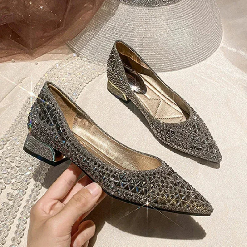 Sliver Rhinestone Ladies Shoes Sexy Red Sole Womens Autumn Full Drill Flat Shoes Large Size 43 Female Ballet Flat Shoes 250811