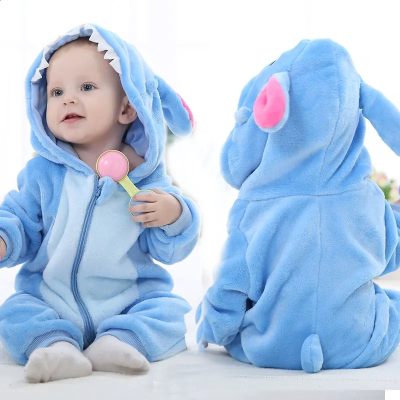 Né né de vêtements bébé stitch animal dessin animé combinaison à saut à capuchon hiver pyjamas grenots enfants