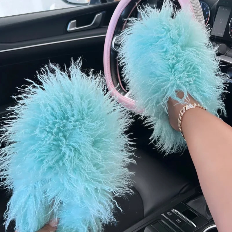 Women Summer Fluffy Faux Fur Slides Amazing Fur Sandals 250814