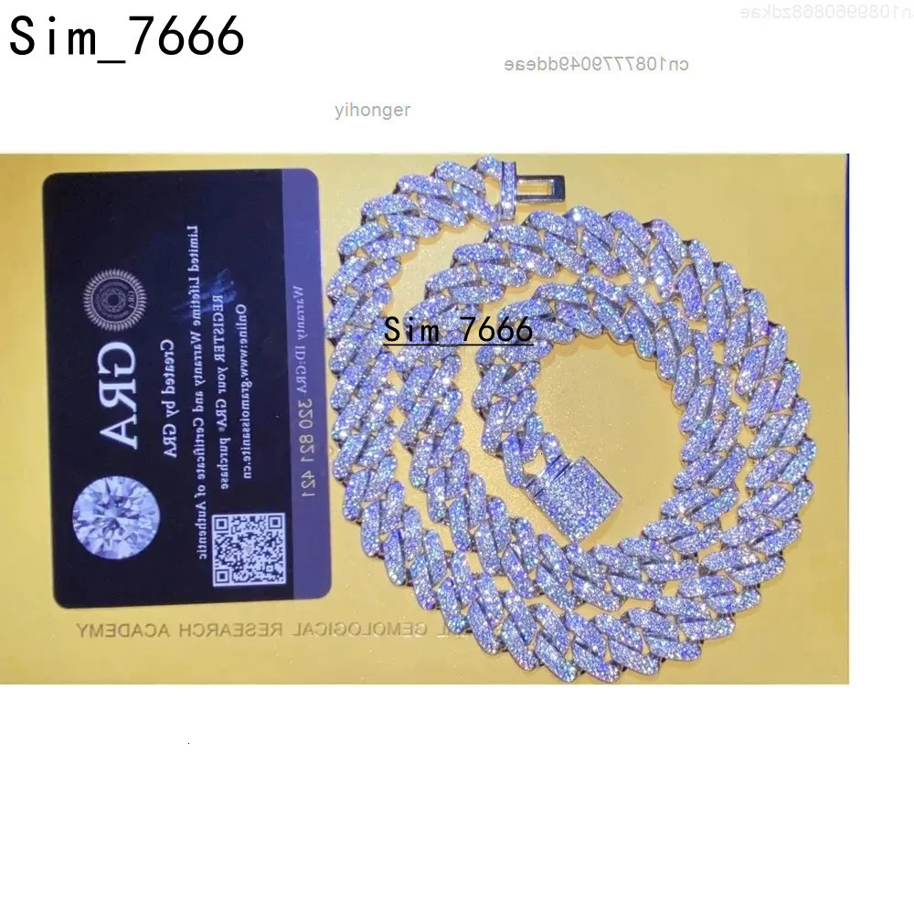 Fashion 2025 HQ GEMS 14mm Solid Silver Full Iced Out Diamond Yellow Gold Cuban Chain Link Miami Chokers Necklace Men