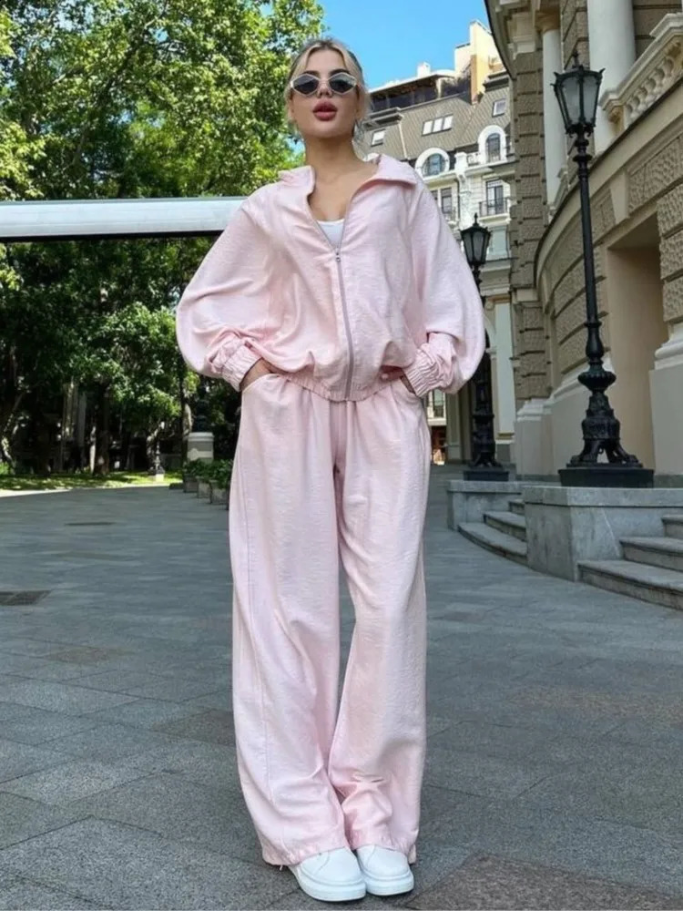 Spring Autumn Sport Suits Women Trendy Zipper Cardigan Coat Loose Sweatpants 2 Piece Sets Solid Jogging Sportwear 250815