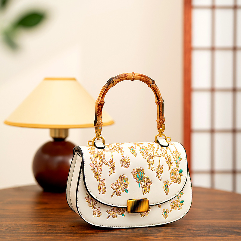 New Chinese Suzhou Embroidery Bamboo Knot Saddle National Style Mom Handbag Crossbody Small Bag Birthday Gift