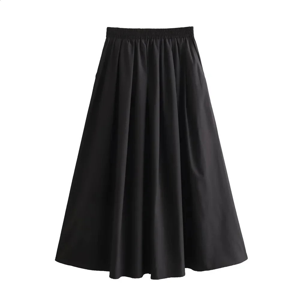 Mooyufon Womens temperament versatile loose and casual solid color high waisted skirt medium length A-line skirt 250811