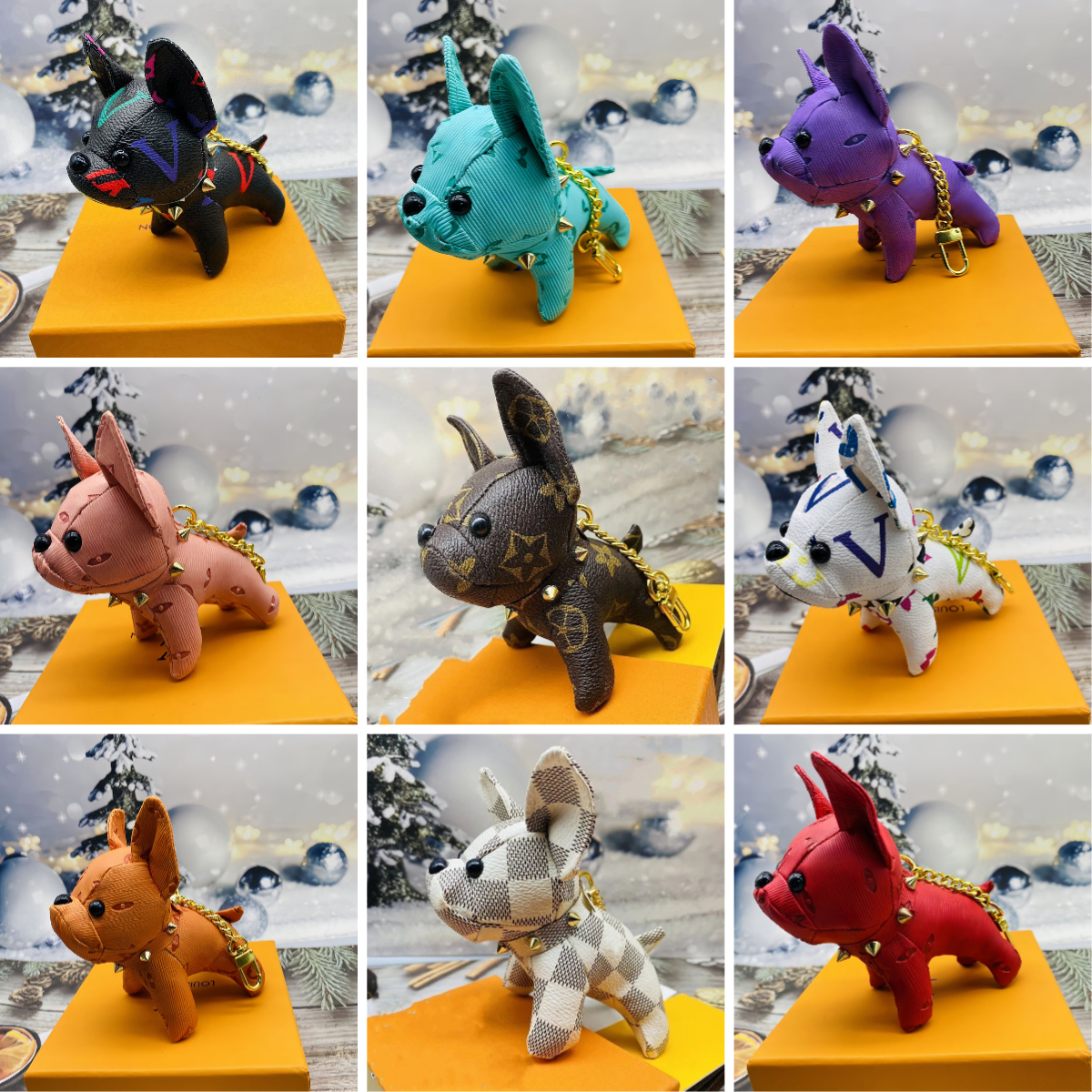 designer keychain dog keychains bag charms high quality French bulldog dog Keychain car interior decoration PU leather letter bag pendant for woman