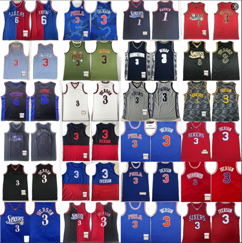 Classic Retro 1996-97 Basketball 3 Allen Iverson Jersey Throwback Stitched 6 Julius Erving Jerseys 2003 all-Star White Black Blue Red Breathable