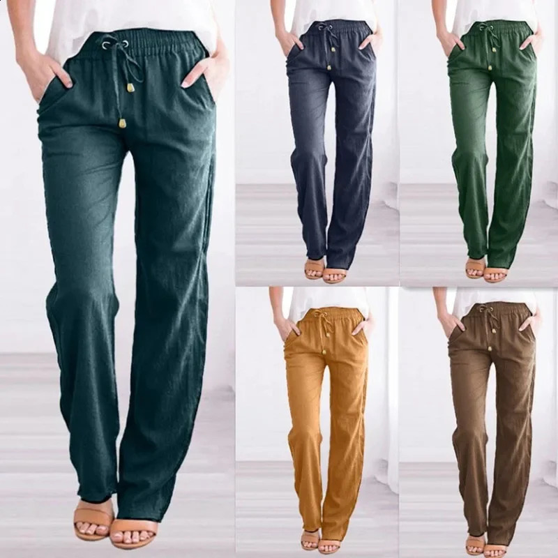 Women Cotton Linen Trousers Spring Summer 2025 Straight Baggy Pants for Lady Casual Wide Leg Pants Women250813