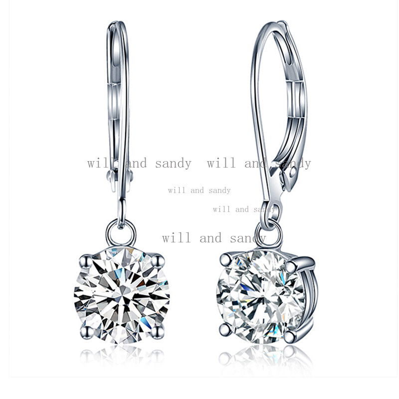 Boucles d'oreilles pendantes solitaires en argent sterling pour femme avec oxyde de zirconium en forme de goutte d'eau - Bijoux ovales en forme d