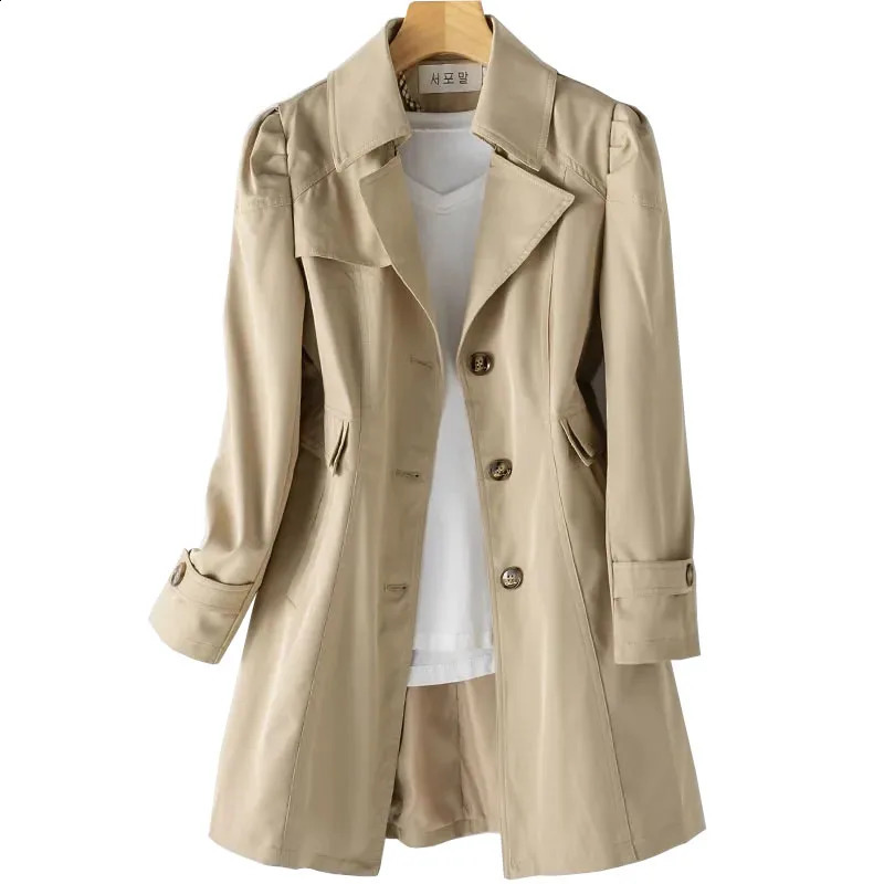 2025 Fashion Spring Autumn Solid Trench Coat Women SingleBreasted Khaki Black Pink Beige Windbreaker Outerwear Casual Tops JH33 250805