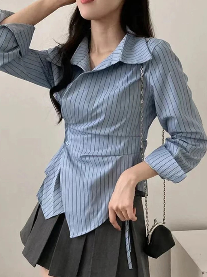JMPRS Fashion Slim Striped Shirt Femmes Elegant Corée à manches longues coréen Contrôlé Femme irrégulier Spring Sweet Chic All Match Top 250813