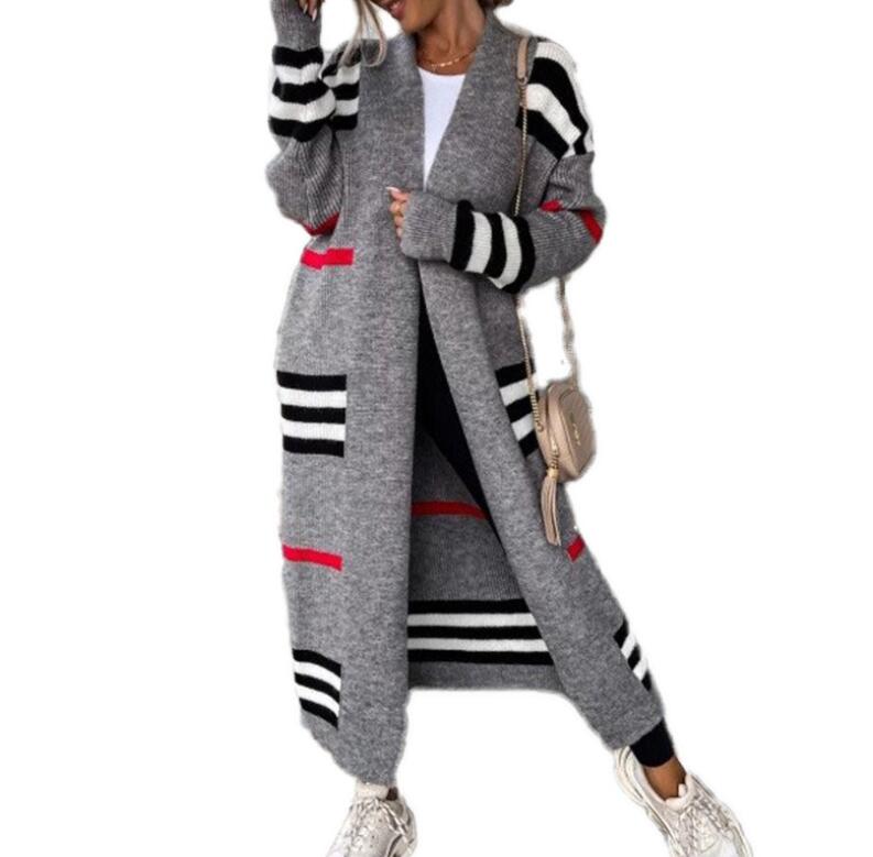 plus Size Striped Knitted Cardigan Women's Autumn Winter Sweater Trend 2025 Comfortable Best Choice Knitwear