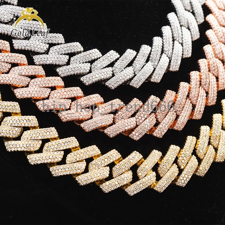 Goldleaf Jewelry Rock 925 Sterling Silver Iced Out Cuban Link Bracelet Necklace Hiphop 18mm VVS Moissanite Cuban Link Chain