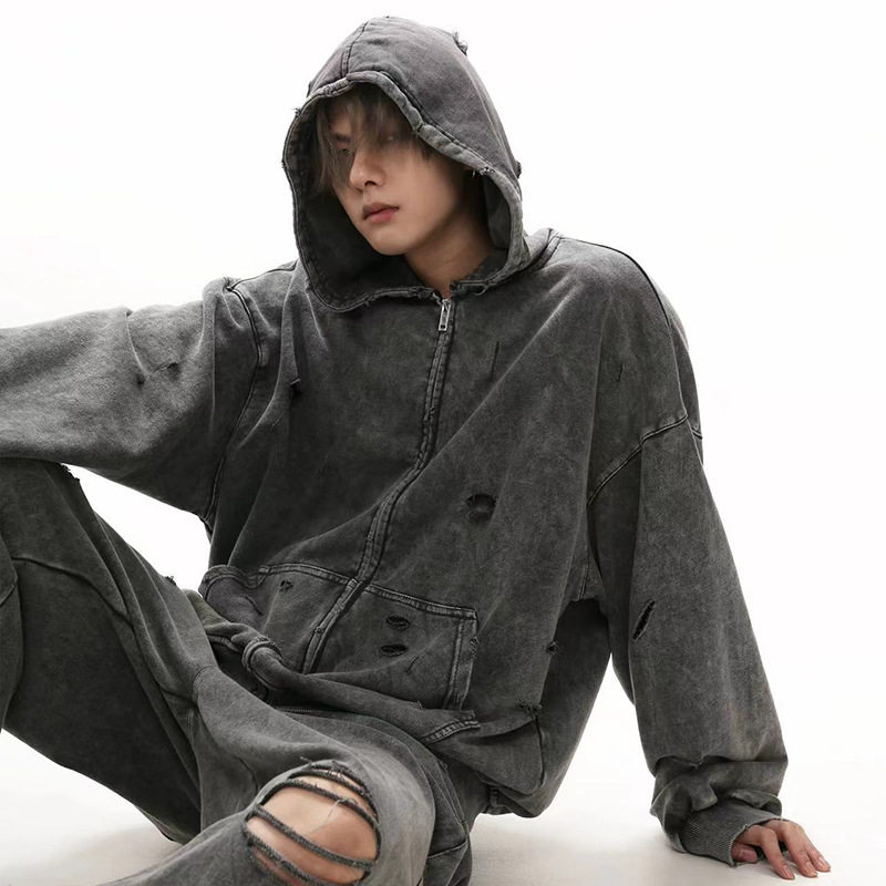 2025 Automne Winter Sweatshirt à capuche en détresse pour les hommes Fit lâche Ajustement Sweat American Sweat American Trendy Brand Top