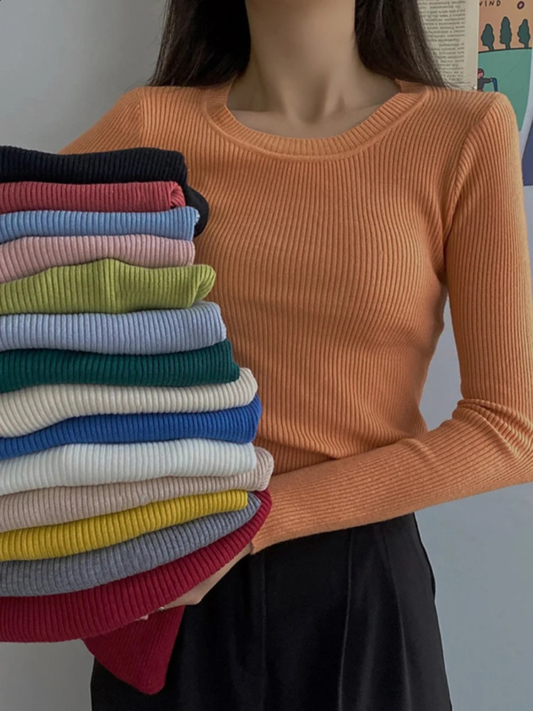 coming Autumn Winter Tops ONeck Pullovers Sweaters Primer shirt long sleeve Short Korean Slimfit tight sweater 250815