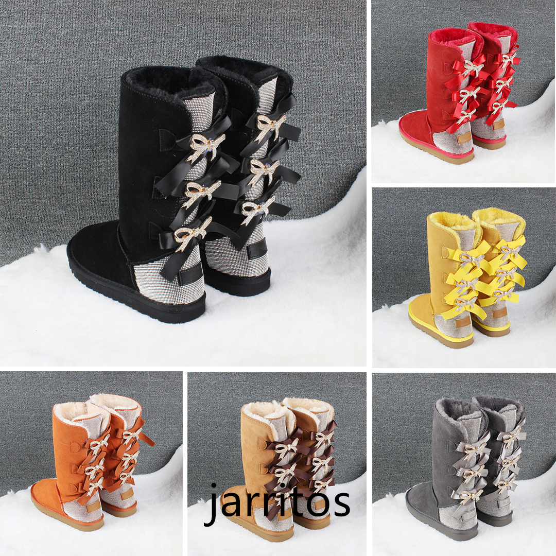 Free Shipping Australia designer knee high boots with bowtie womens snow boot pink black green yellow blue winter boot