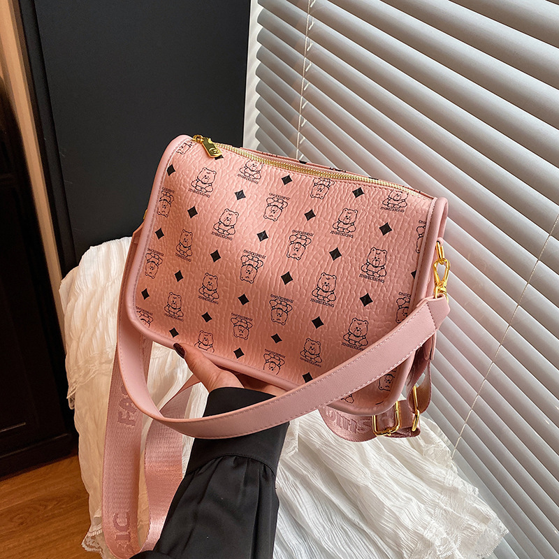 Teddy Bear Crossbody Bag, Womens Japanese-Korean Style Half-Moon Shoulder Purse - Medium 30-50 cm, Sequined Print, PU Exterior, Nylon Lining, Cell P