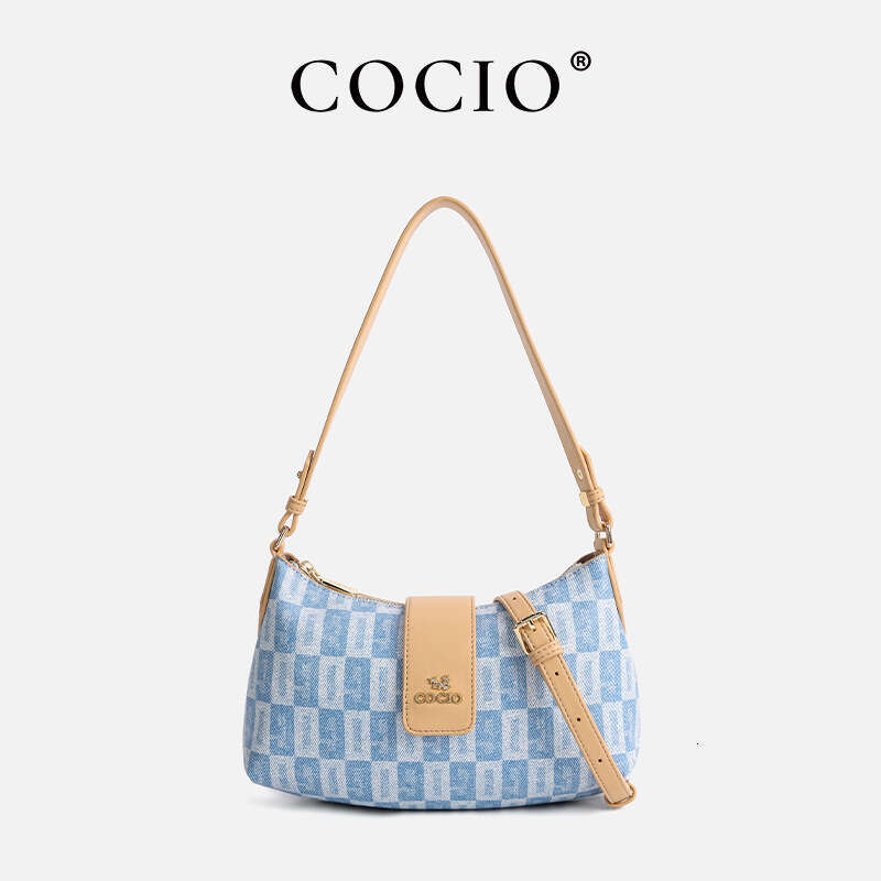 Designer denim plaid shoulder crossbody bag women's handbag fashionable and casual 2025 new style