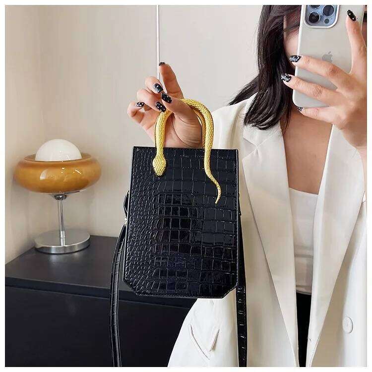 Women's New Stone Pattern Distinctive Handbag High Quality Single Shoulder Crossbody Bucket Bright Evening Small Square Bag