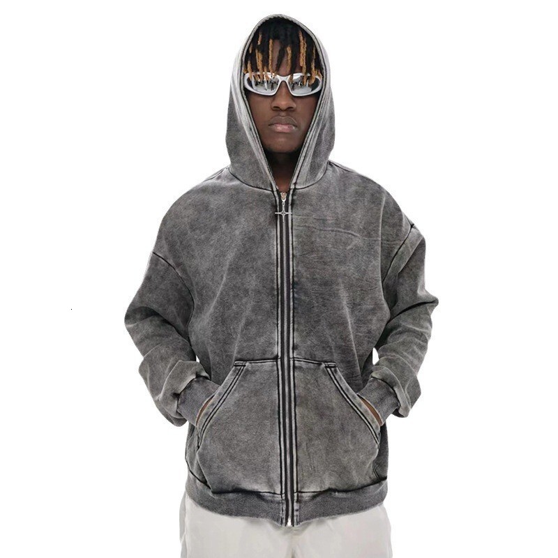 Washed Zipper Hooded Sweatshirt hoodie Men, New Loose Fit Autumn Winter Design for Couples