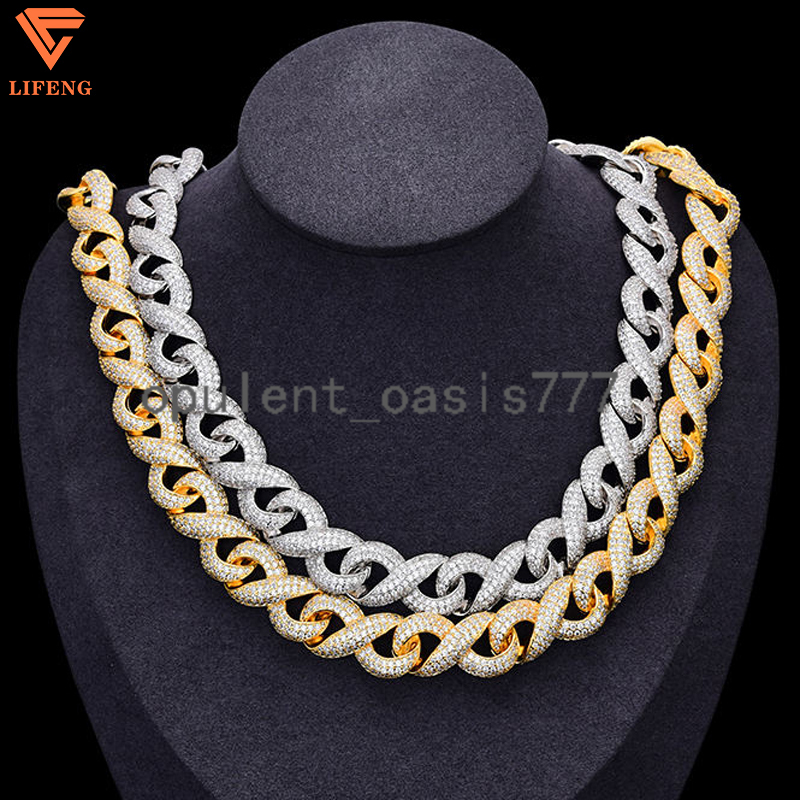 Wholesale Gold Plated Fine Jewelry HipHop Necklace for Men 925 Sterling Silver Iced Out VVS Moissanite Infinity Cuban Link Chain