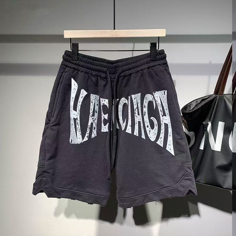 2025 new fashion brand big letter printed terry shorts men's summer loose contrast sports casual pants