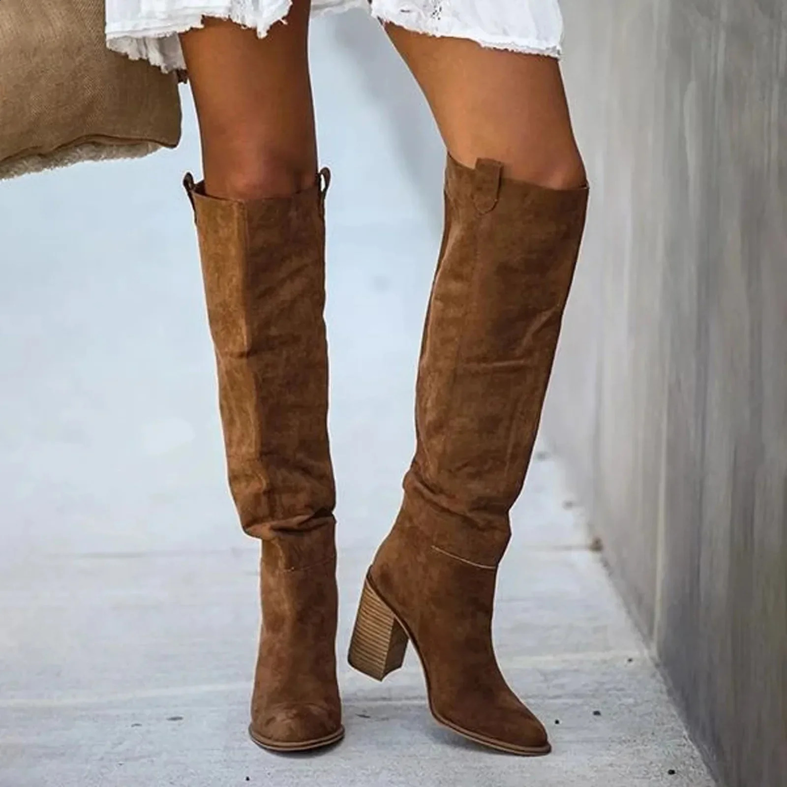 Women Fashion Casual Vintage Retro Long Knee-high Cowboy Boots Square Heel Shoes Boot Woman 250814
