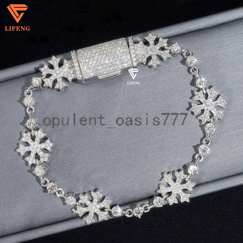 Fine Jewelry Women 14K 18K White Gold Snowflake Link Chain Tennis Design 925 Sterling Silver VVS Moissanite Elegant Womens Gift