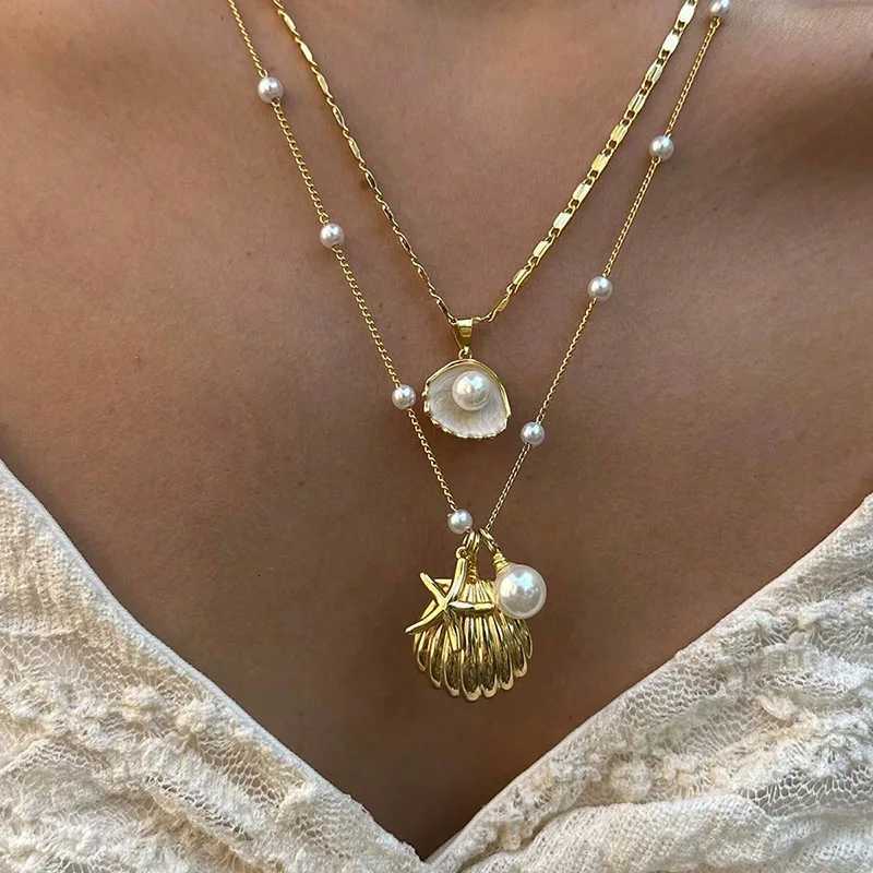 2 PCS Collier pendentif en coquille étoile de mer en or