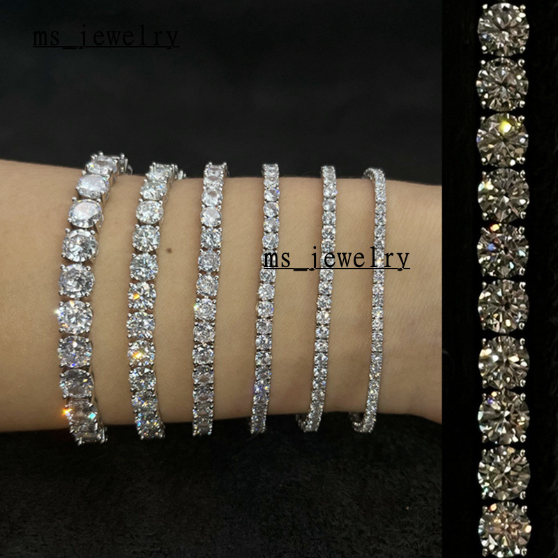 Chaînes de tennis personnalisables Bijoux 925 argent sterling 2 mm 3 mm 4 mm 5 mm 6 mm Bracelet de tennis Moissaniteia Cubic Moisaniteia
