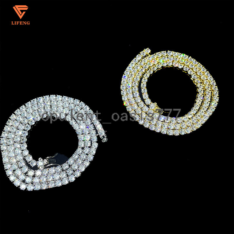 Vente de vente en gros de la mode Hip Hop Sparkle 3 mm 4 mm 5 mm 925 Silver 925 Silver Moissanite Tennis Chain