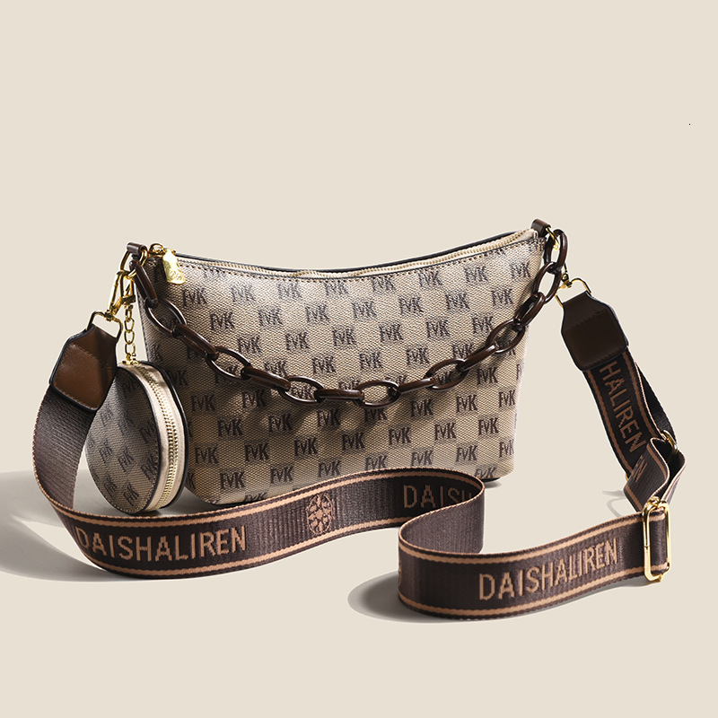 DAISHALIREN Mini Crossbody Handbag, Japan-Korean Style PU Half-Moon Shoulder Purse With Small Zigzag Print, Embroidery, Flap Pocket, Key-Chain Holde