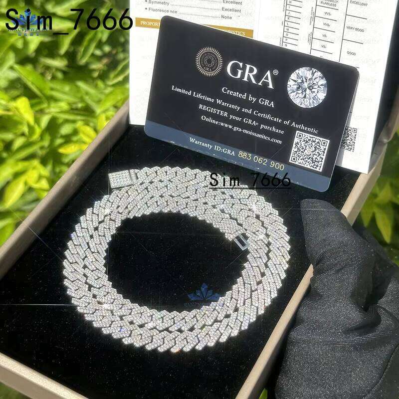 Custom Hip Hop Necklace Jewelry Sier White Yellow Solid Gold Plated Vvs1 Moissanite Dia Iced Out 8Mm Cuban Link Chain