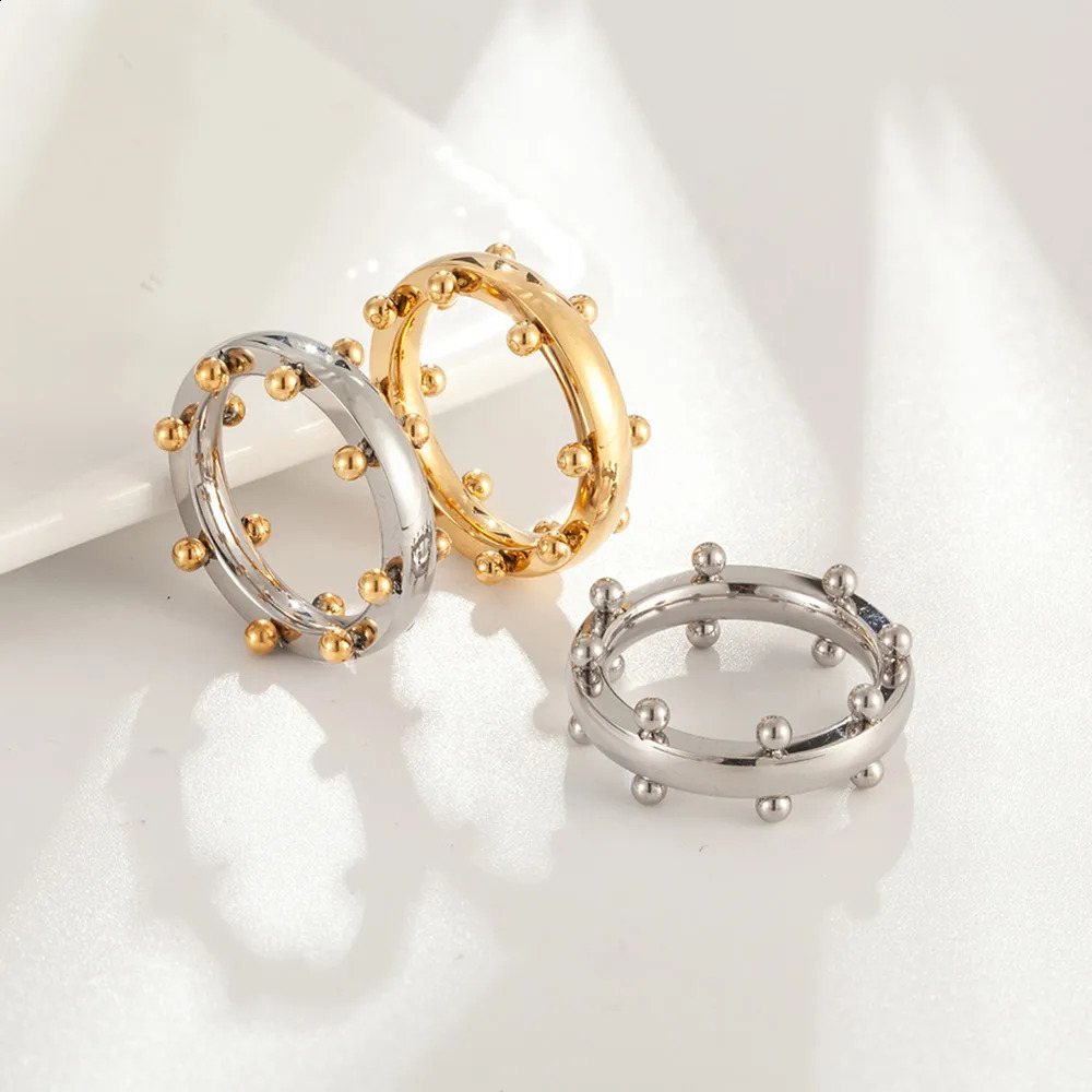 Stainless Steel Mini Ball Ring Gold Color For Women Men Vintage Finger Rings Party Wedding Wolf Party Trend Jewelry Gift 250811