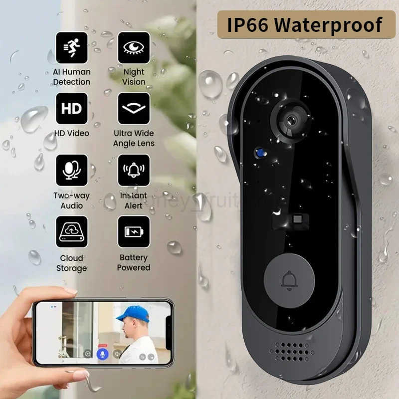 Tuya Smart Home Waterproof Door Bell Night Vision Monitors HD Video Camera 2.4G WIFI Ring Doorbell Wireless Intercom Voice T250816