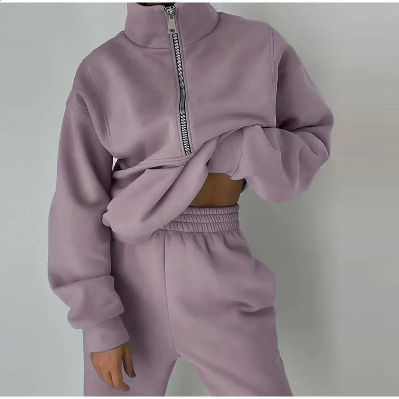 Womens Tracksuit Casual Sports Home Loose Comfortable Zip Fleece Knit Sweatshirt Sweatpants Twopiece Suit Y2k Elegant Pant Sets 250815