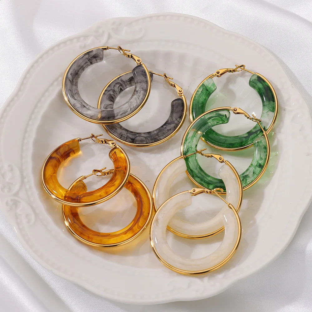Boucles d'oreilles Bohemian acrylique Big Hoop pour les femmes en acier inoxydable Gold Couleurs Moucles d'oreilles Tendance en bijoux de mariage