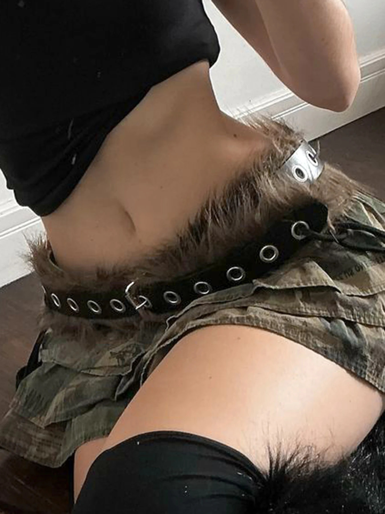Fashion Vintage Faux Fur Spliced Leather Pu Women Belt Chic tie Y2k Simple All-Match Waist Accessories250812