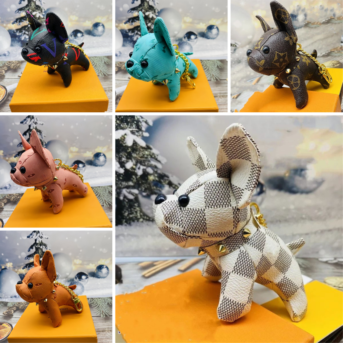cute dog keychains designer keychain bulldog bag pendant dog handmade leather letter pattern keychain fashion designer bag charm for men women coupl